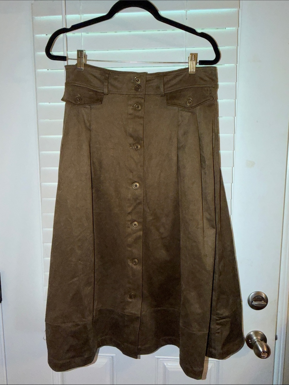 Hunter olive green Button-Front A-Line Skirt